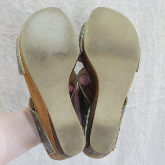 Bed Stu Leather Olea Olive Gray Distressed Boho Wood Slip On Sandals Size US 7 - Picture 12 of 12